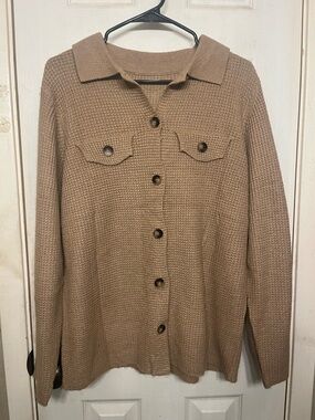 Women's Tan Knit Button-Up Jacket